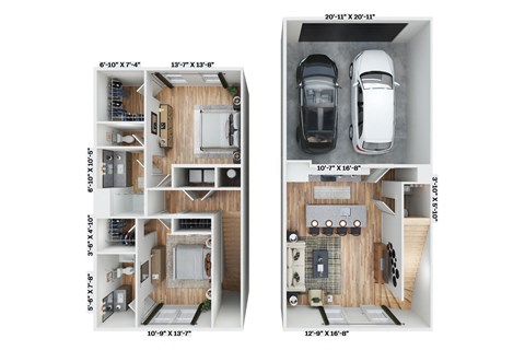 the floor plan of a modern house with a car and a kitchen